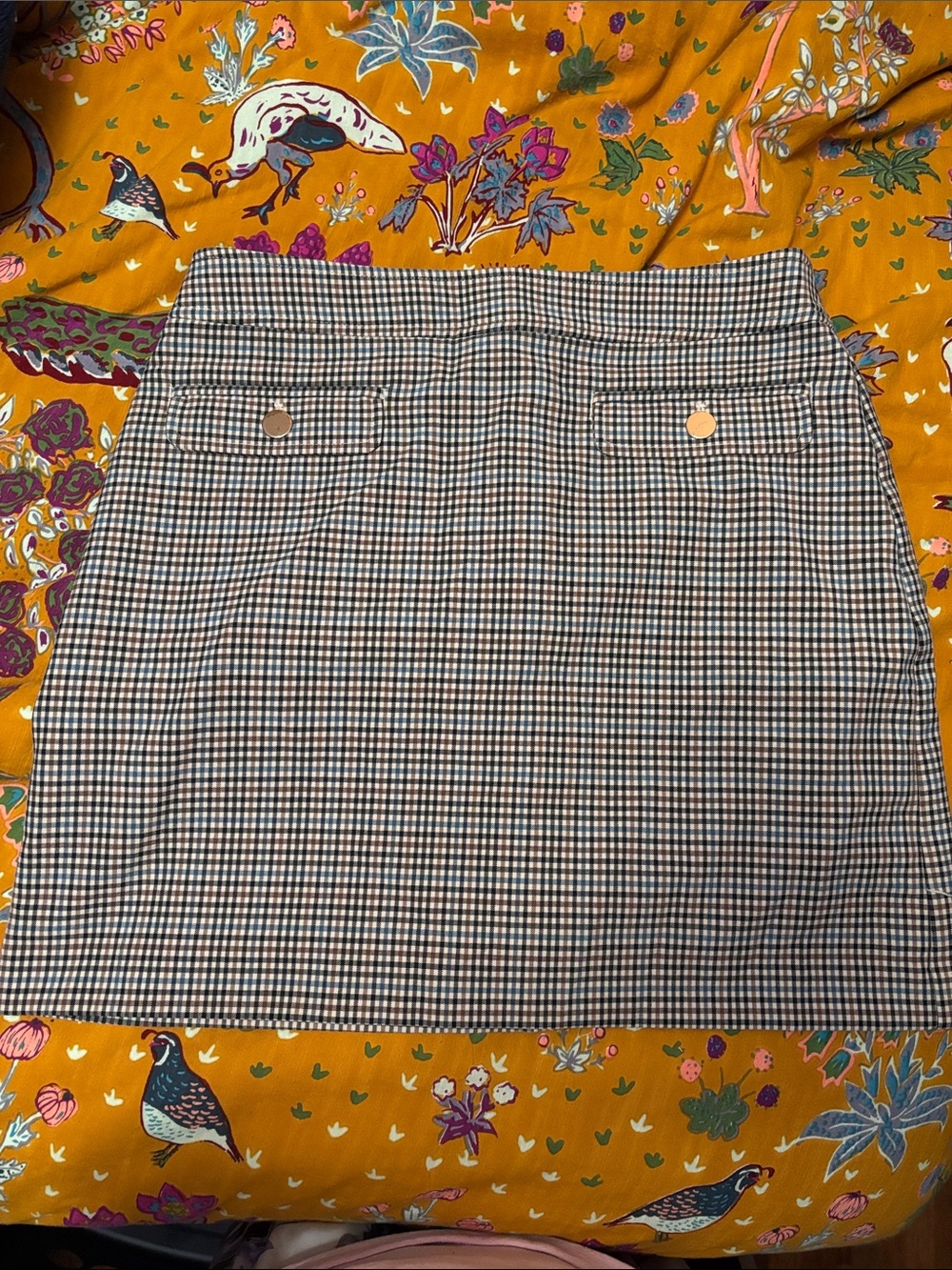 LOFT Black, Blue & Briwn Checked Mini Skirt with Front Pocket Flaps